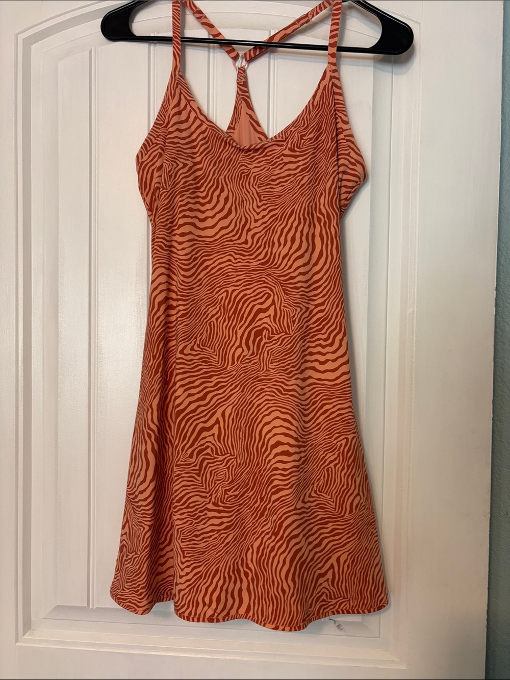 Outdoor Voices Rust Zebra-Print Slip Dress